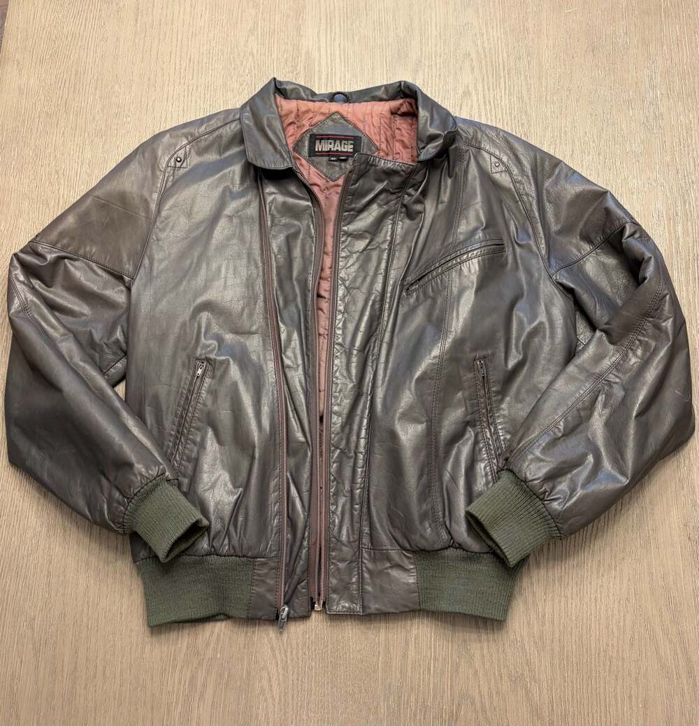 Vintage Mirage Genuine Leather Bomber Jacket Gray Size 42 L